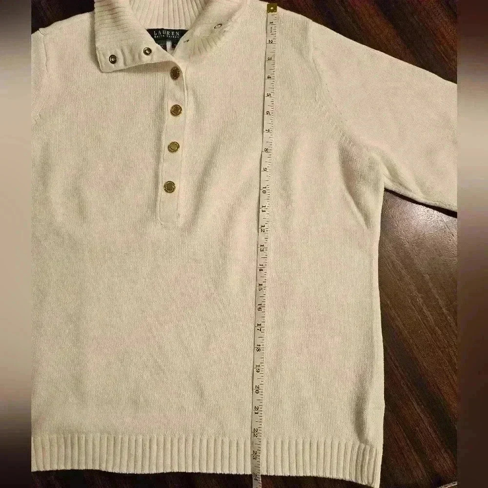Lauren Ralph Lauren White Cotton Cropped Polo Knit Sweater Plus Womens 1X EUC - Picture 13 of 15
